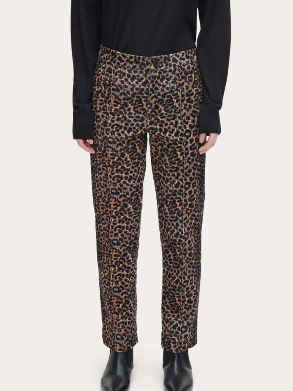 Rachel Comey Cig Pant Leopard Print Corduroy Straight Leg Black Animal Print